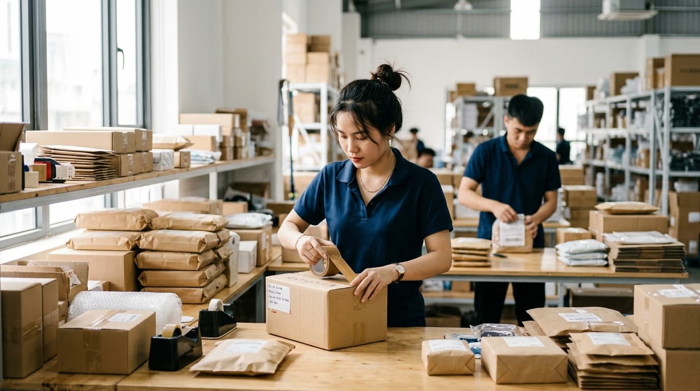 A Online selling · Marketplace shops business at work in Vietnam